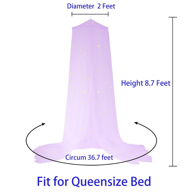 BCBYou Mosquito Net with Fluorescent Stars Glow in Dark for Baby, Kids, and Adults, for Covering Crib, Kid, Girls or Full Size Bed (Purple) - Image 5